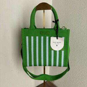 Kate Spade Canvas Striped Satchel Crossbody Bag Green NWT